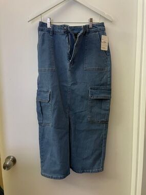 Papermoon Light Blue Denim Skirt with Contrast Stitching small